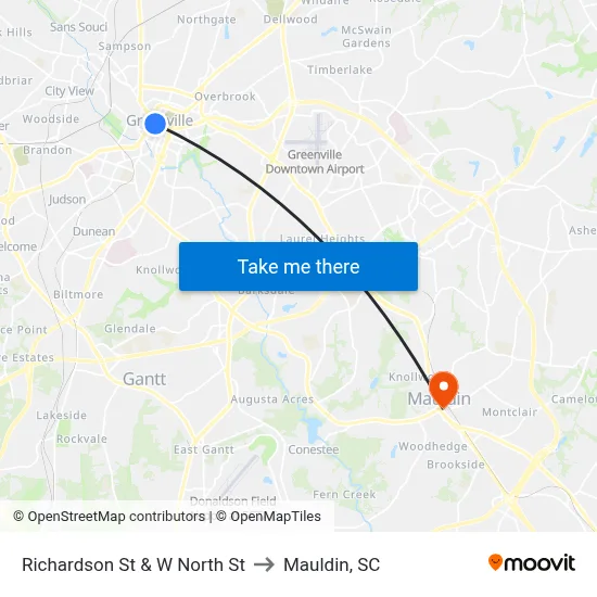 Richardson St & W North St to Mauldin, SC map