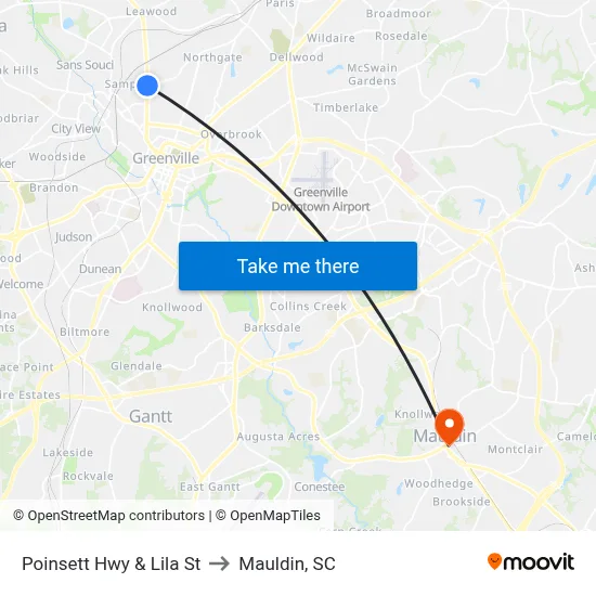 Poinsett Hwy & Lila St to Mauldin, SC map