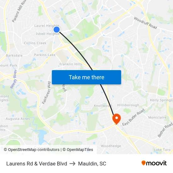 Laurens Rd & Verdae Blvd to Mauldin, SC map