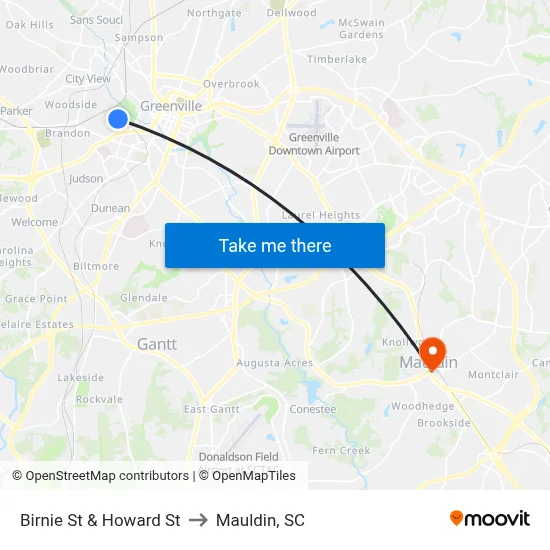 Birnie St & Howard St to Mauldin, SC map