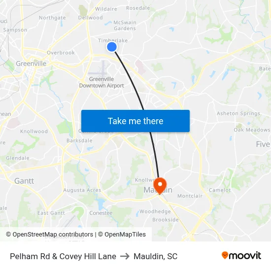 Pelham Rd & Covey Hill Lane to Mauldin, SC map