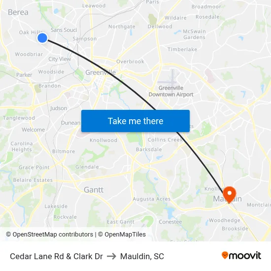 Cedar Lane Rd & Clark Dr to Mauldin, SC map