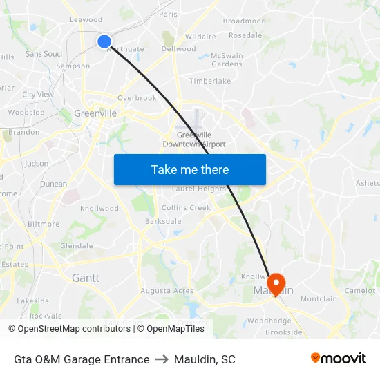Gta O&M Garage Entrance to Mauldin, SC map
