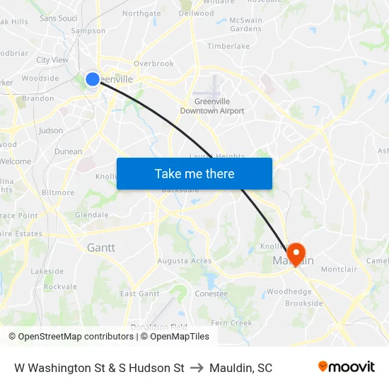 W Washington St & S Hudson St to Mauldin, SC map