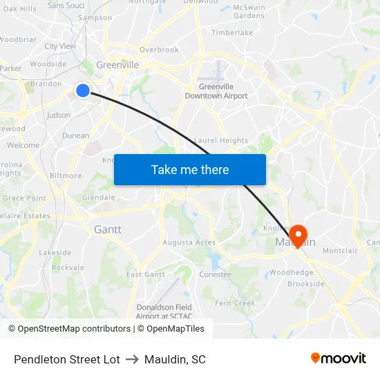 Pendleton St & Mason St to Mauldin, SC map