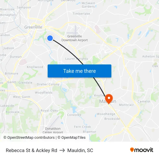 Rebecca St & Ackley Rd to Mauldin, SC map