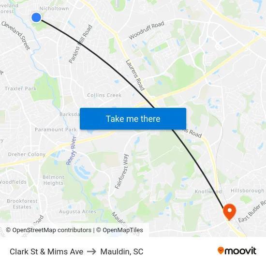 Clark St & Mims Ave to Mauldin, SC map