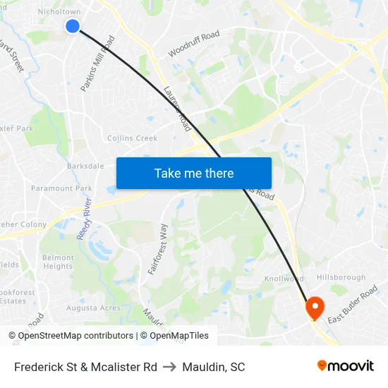 Frederick St & Mcalister Rd to Mauldin, SC map