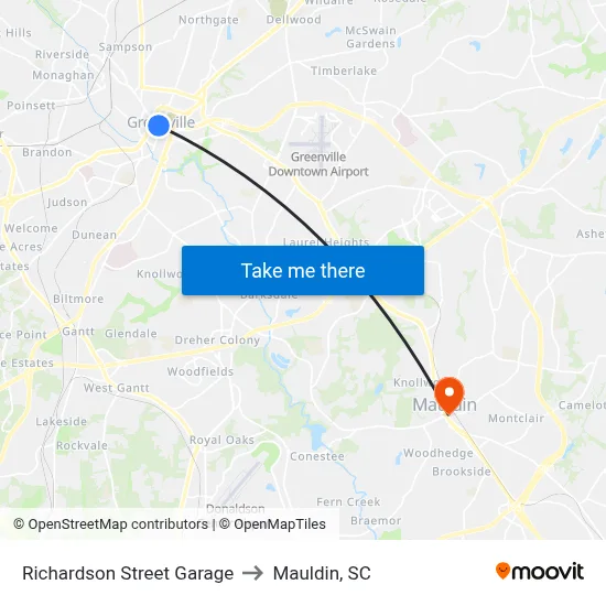 Richardson Street Garage to Mauldin, SC map