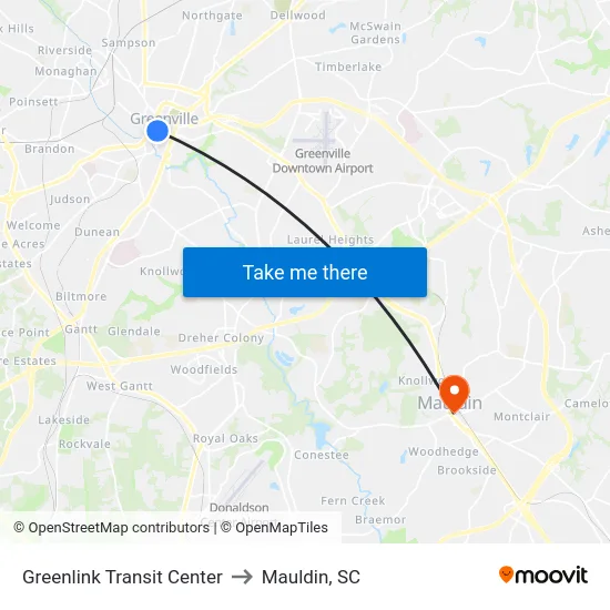 Greenlink Transit Center to Mauldin, SC map