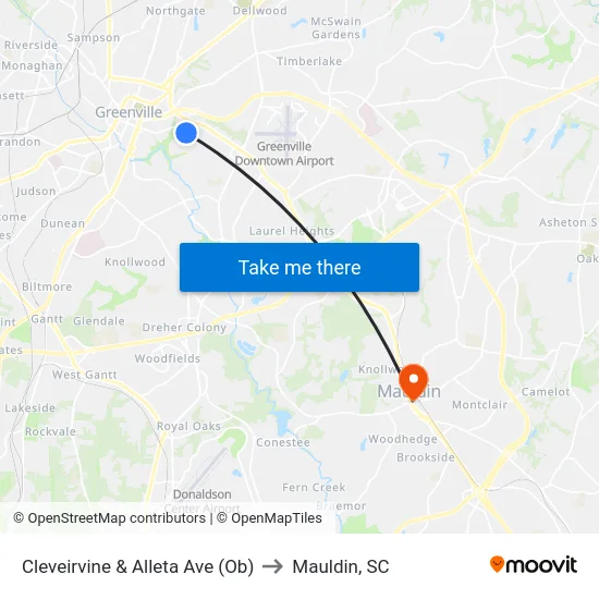 Cleveirvine & Alleta Ave (Ob) to Mauldin, SC map