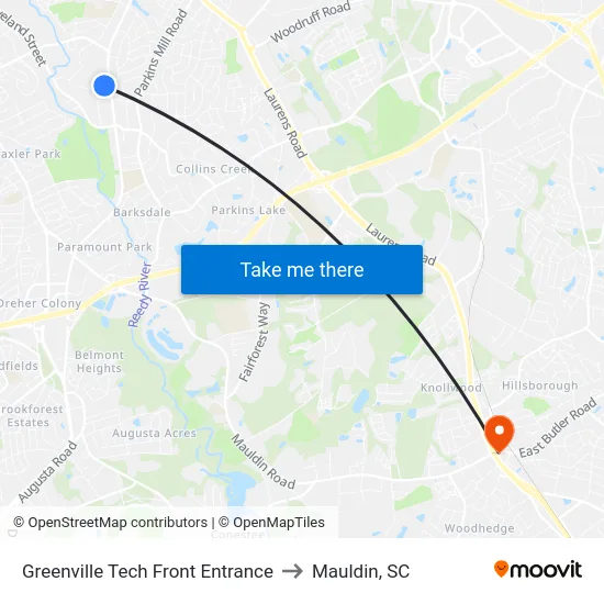 Greenville Tech Front Entrance to Mauldin, SC map