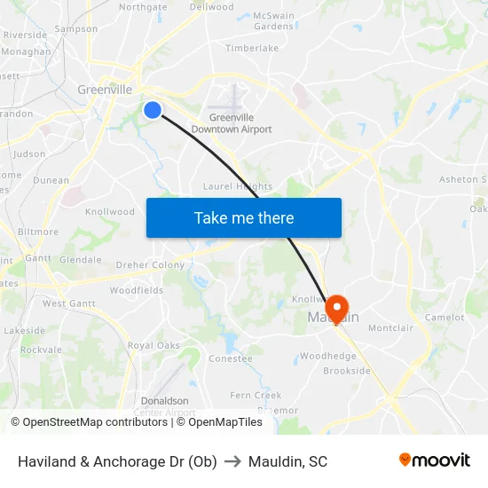Haviland & Anchorage Dr (Ob) to Mauldin, SC map
