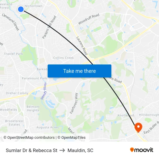 Sumlar Dr & Rebecca St to Mauldin, SC map