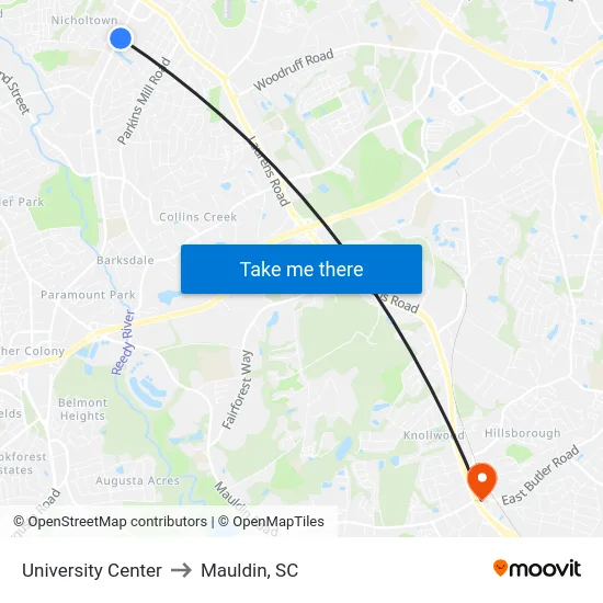 University Center to Mauldin, SC map