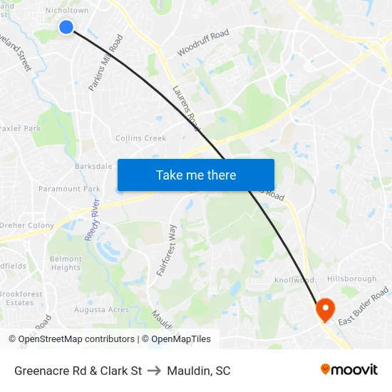 Greenacre Rd & Clark St to Mauldin, SC map