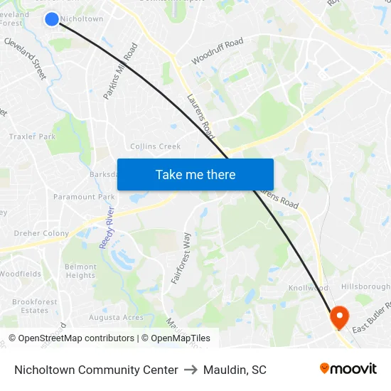 Nicholtown Community Center to Mauldin, SC map