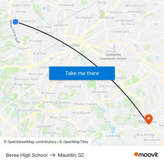 Berea High School to Mauldin, SC map