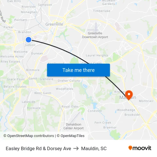 Easley Bridge Rd & Dorsey Ave to Mauldin, SC map