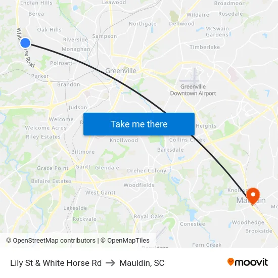 Lily St & White Horse Rd to Mauldin, SC map