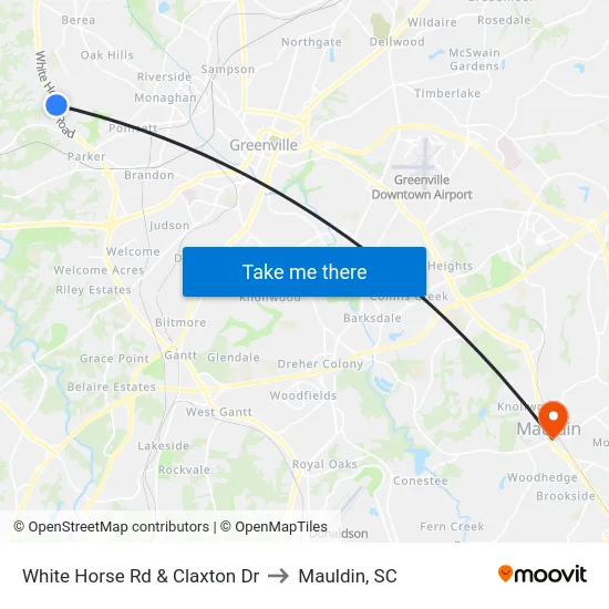 White Horse Rd & Claxton Dr to Mauldin, SC map