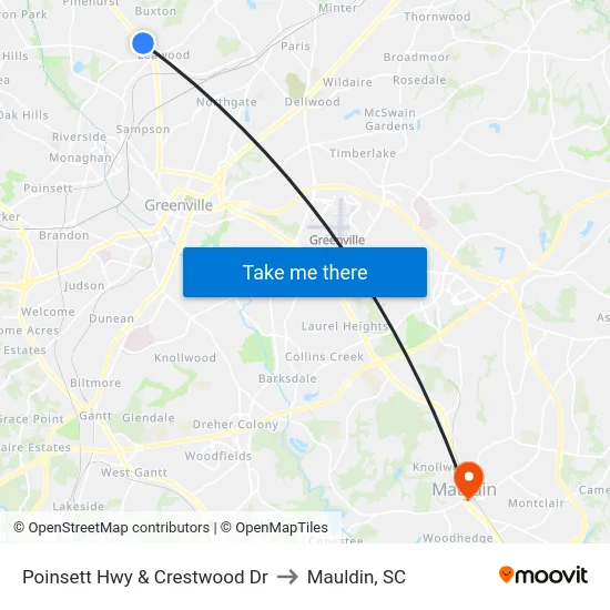 Poinsett Hwy & Crestwood Dr to Mauldin, SC map