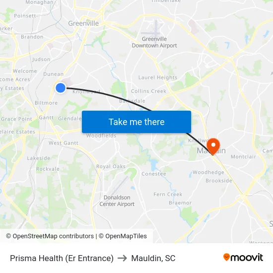 Prisma Health (Er Entrance) to Mauldin, SC map