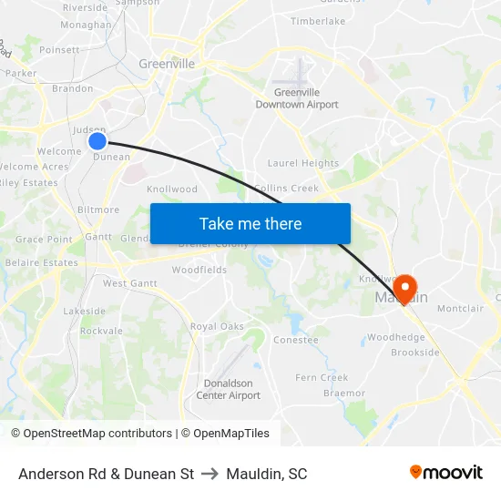 Anderson Rd & Dunean St to Mauldin, SC map