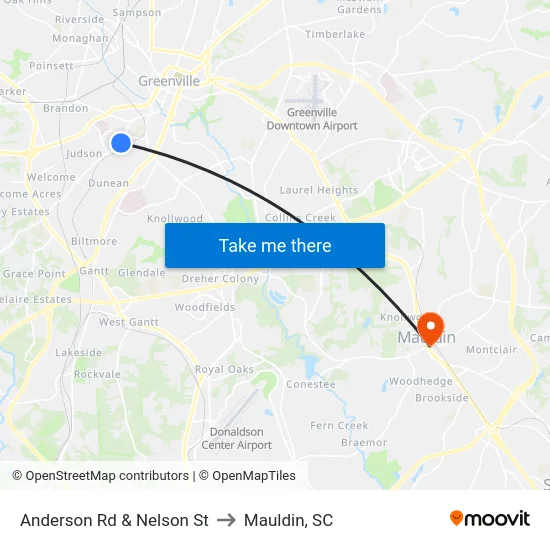 Anderson Rd & Nelson St to Mauldin, SC map