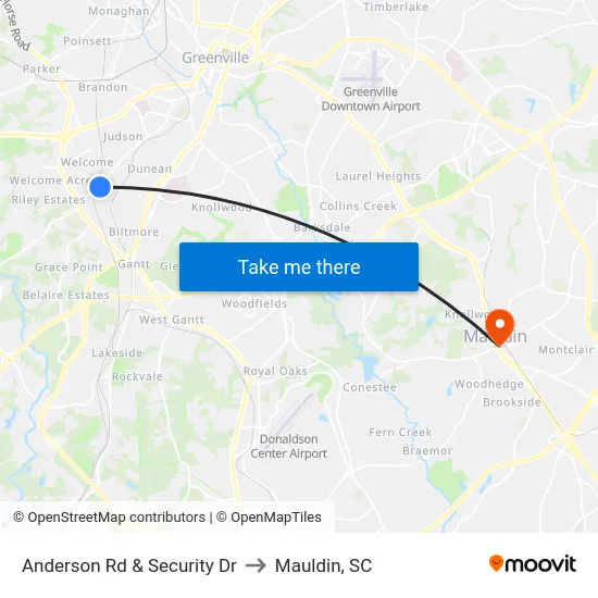 Anderson Rd & Security Dr to Mauldin, SC map