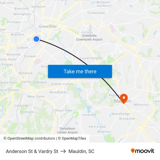Anderson St & Vardry St to Mauldin, SC map