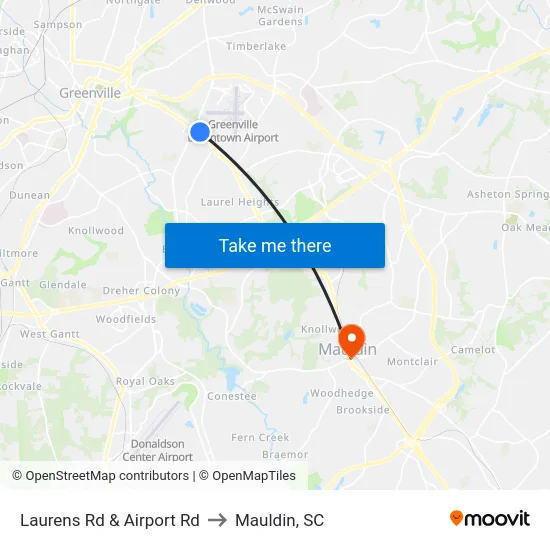 Laurens Rd & Airport Rd to Mauldin, SC map