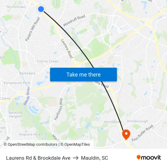 Laurens Rd & Brookdale Ave to Mauldin, SC map