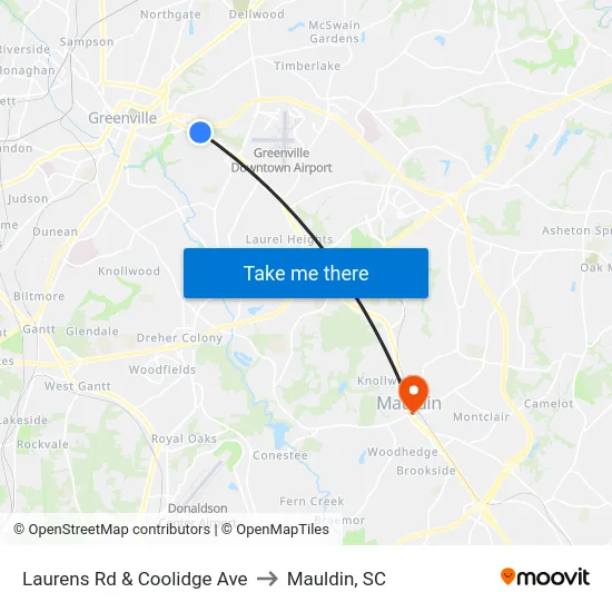 Laurens Rd & Coolidge Ave to Mauldin, SC map