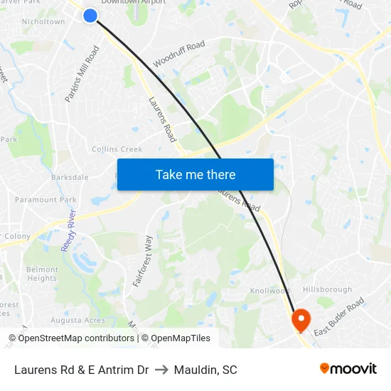 Laurens Rd & E Antrim Dr to Mauldin, SC map