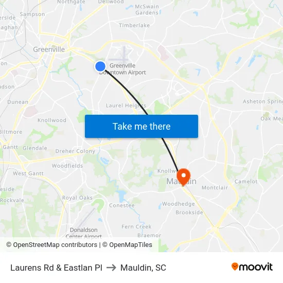 Laurens Rd & Eastlan Pl to Mauldin, SC map
