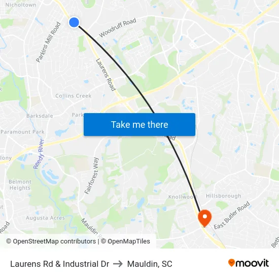 Laurens Rd & Industrial Dr to Mauldin, SC map