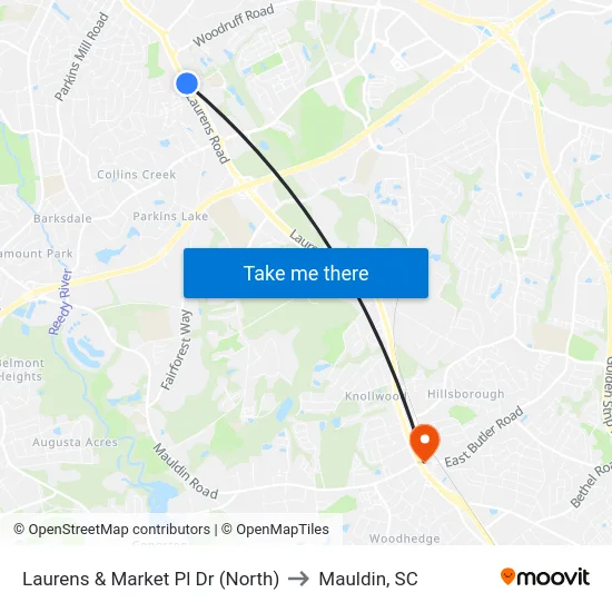 Laurens & Market Pl Dr (North) to Mauldin, SC map