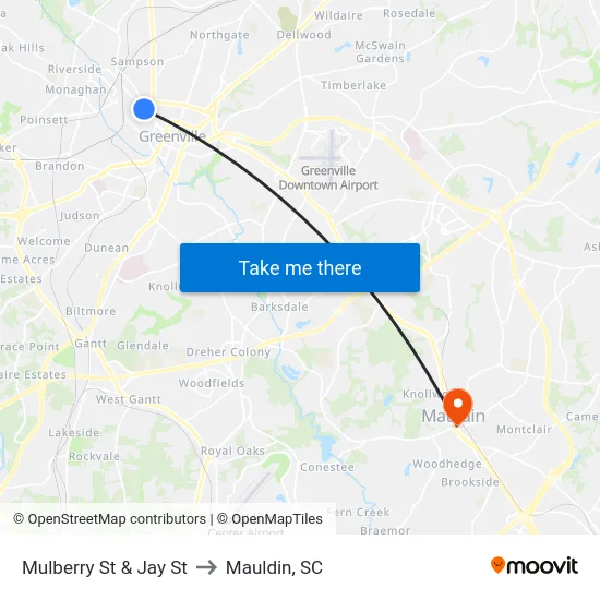 Mulberry St & Jay St to Mauldin, SC map