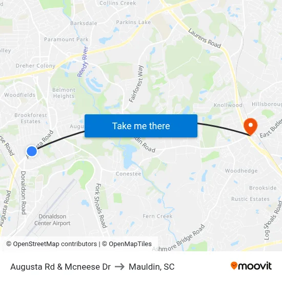 Augusta Rd & Mcneese Dr to Mauldin, SC map