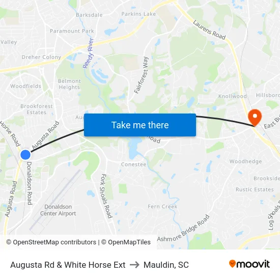 Augusta Rd & White Horse Ext to Mauldin, SC map