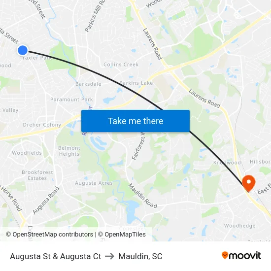 Augusta St & Augusta Ct to Mauldin, SC map