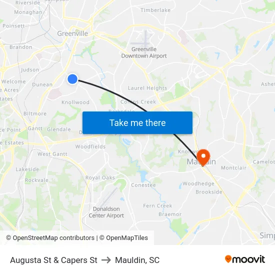 Augusta St & Capers St to Mauldin, SC map