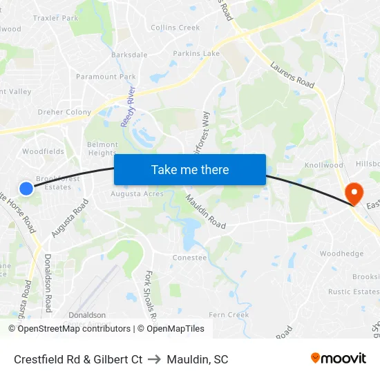 Crestfield Rd & Gilbert Ct to Mauldin, SC map