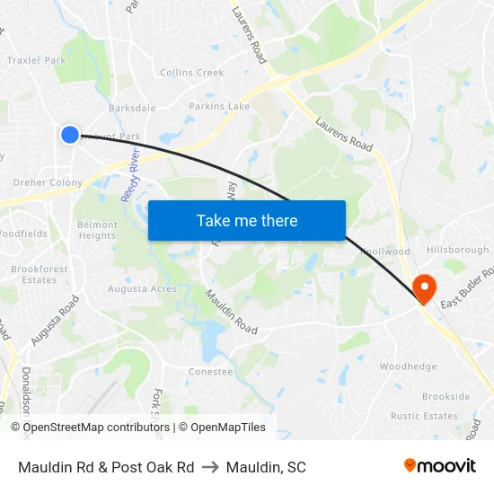Mauldin Rd & Post Oak Rd to Mauldin, SC map