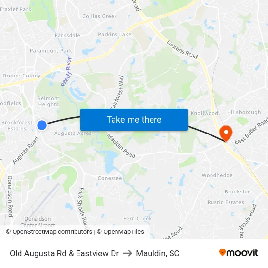 Old Augusta Rd & Eastview Dr to Mauldin, SC map
