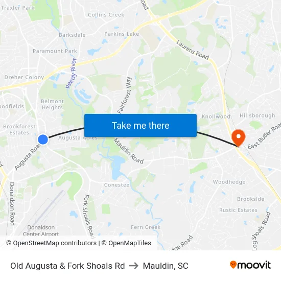 Old Augusta & Fork Shoals Rd to Mauldin, SC map