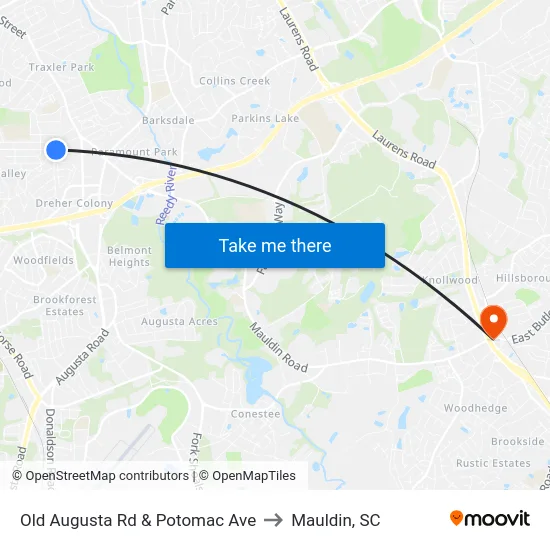 Old Augusta Rd & Potomac Ave to Mauldin, SC map