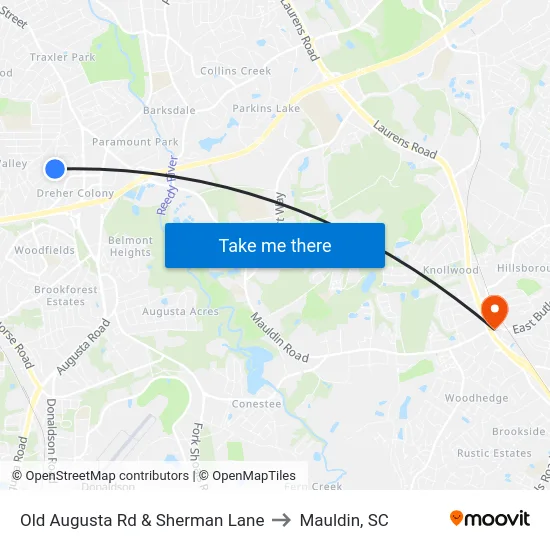 Old Augusta Rd & Sherman Lane to Mauldin, SC map