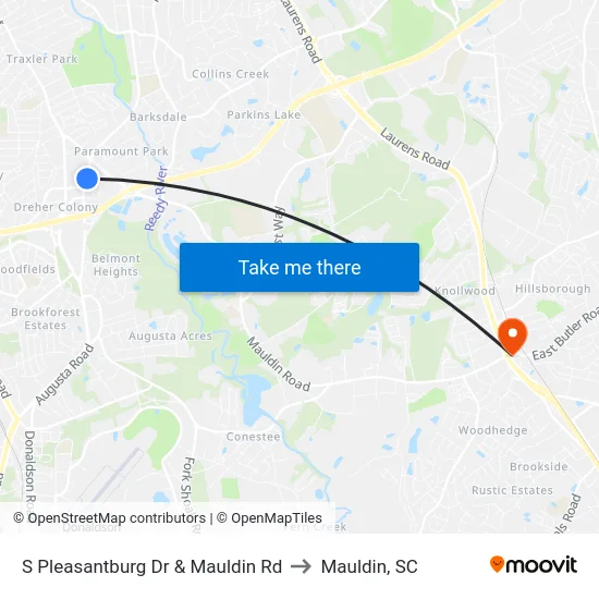 S Pleasantburg Dr & Mauldin Rd to Mauldin, SC map